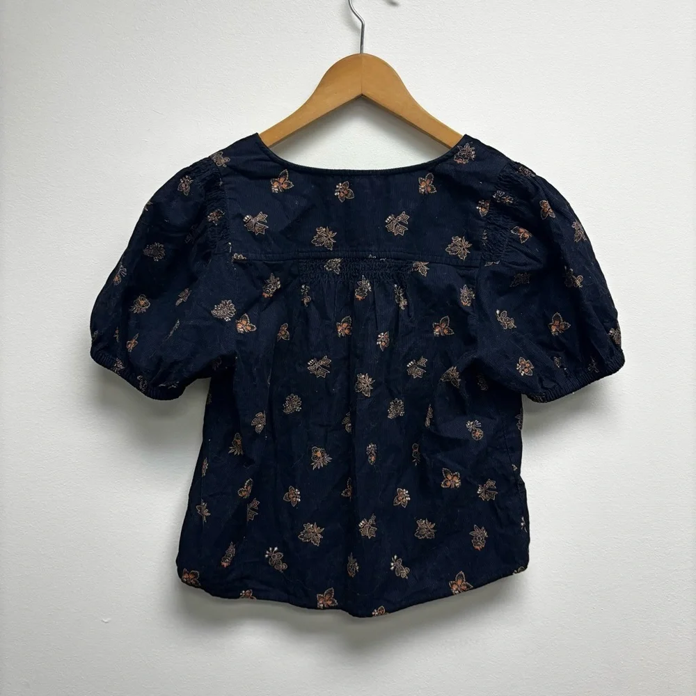 NWT Madewell Corduroy Bubble Sleeve Crop Shirt Britannica Blockprint
